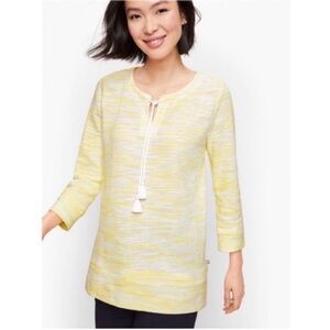 T by Talbots tunic shirt yellow pullover knit space dyed tassel tie